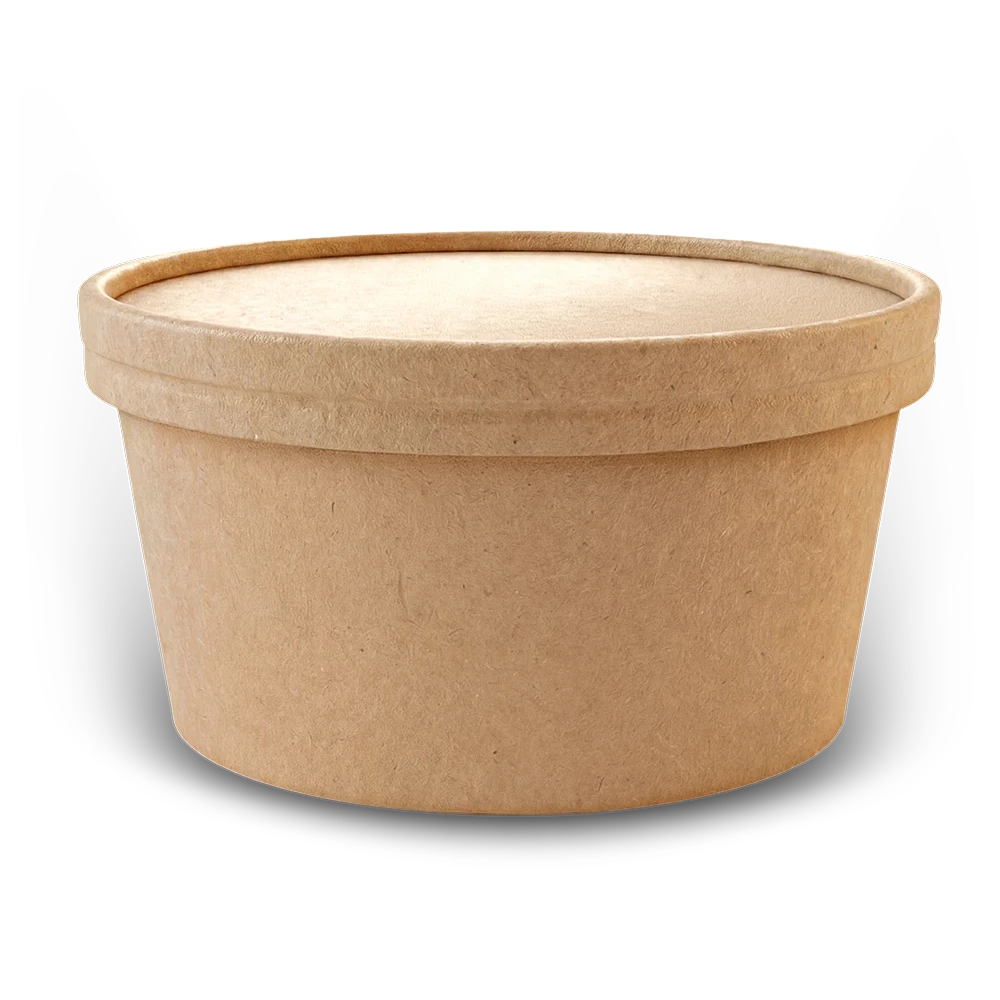 Boxes 24 Food Packaging Kraft Paper Round Lid 150mm - Fits 500ml, 750ml, 1000ml Round Salad Bowl (Pack of 300)
