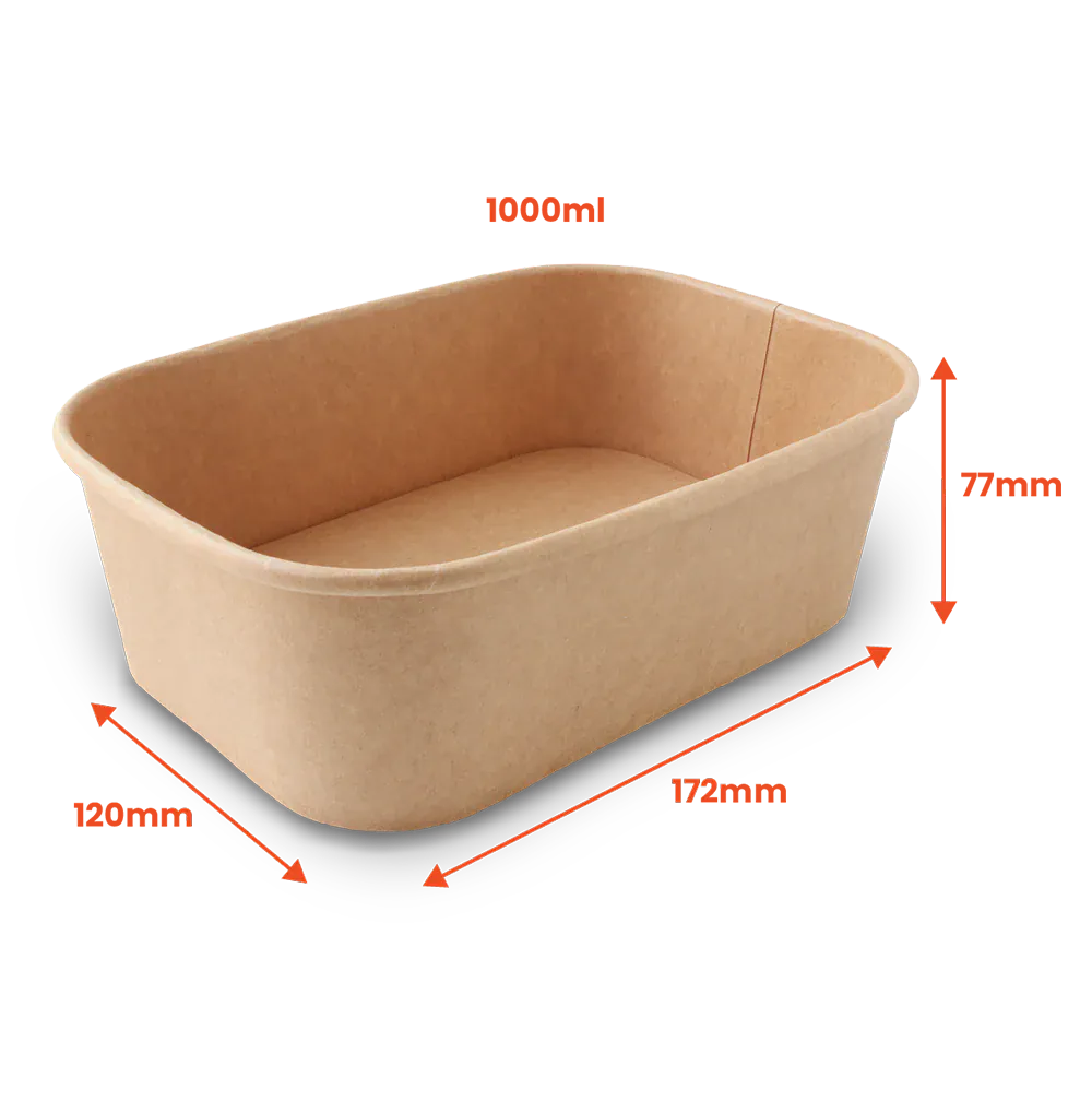 Boxes 24 Food Packaging 1000ml Kraft Paper Rectangular Food Bowl (Pack of 300)