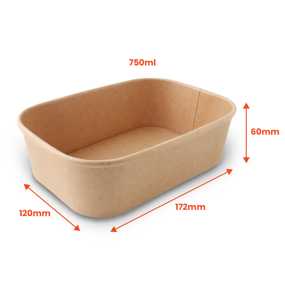 Boxes 24 Food Packaging 750ml Kraft Paper Rectangular Food Bowl (Pack of 300)