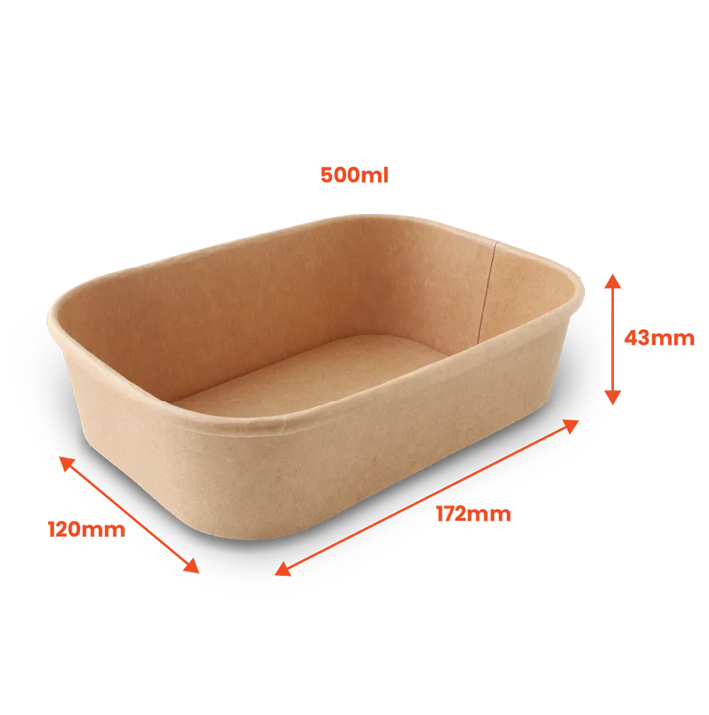 Boxes 24 Food Packaging 500ml Kraft Paper Rectangular Food Bowl (Pack of 300)