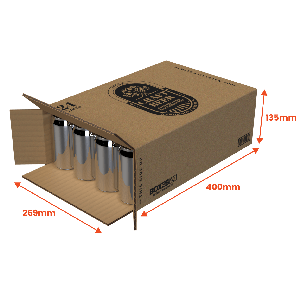 24 Can 375ml Shipper - End Open - Brown - 269 x 135 x 400mm - Custom Print - 1 Sided (Pack of 25) - Boxes 24