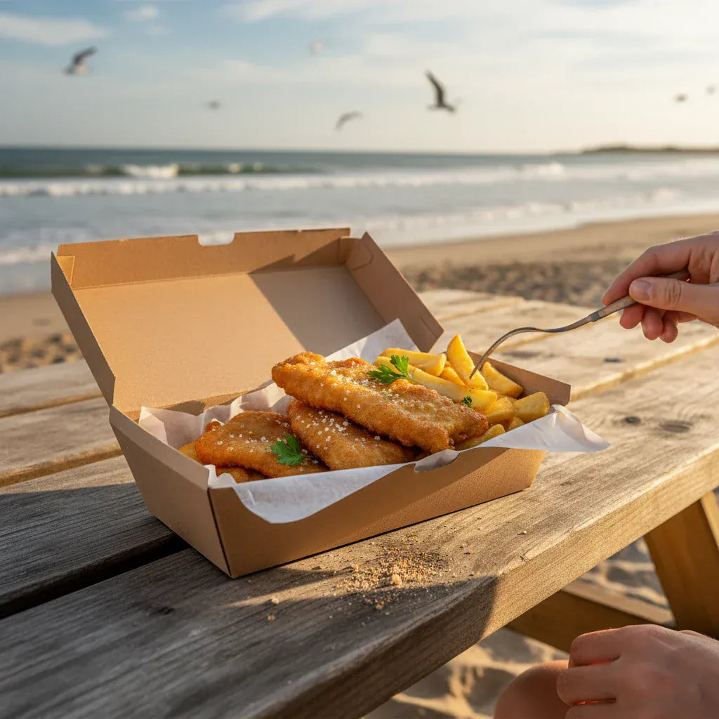 Compostable Kraft Fish Boxes – Small Seafood Takeaway Packaging – Boxes 24