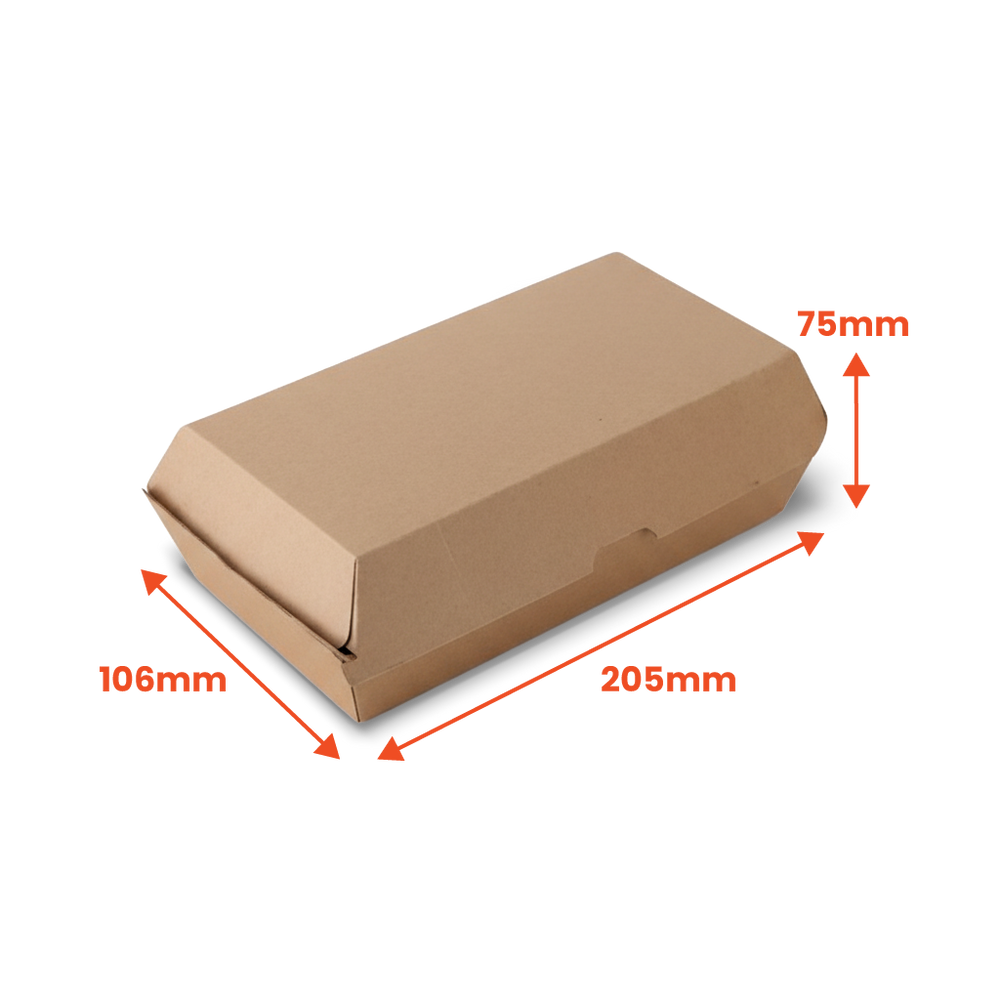 Compostable Kraft Snack Box - CB8 - 205 x 106 x 75mm (Pack of 200)