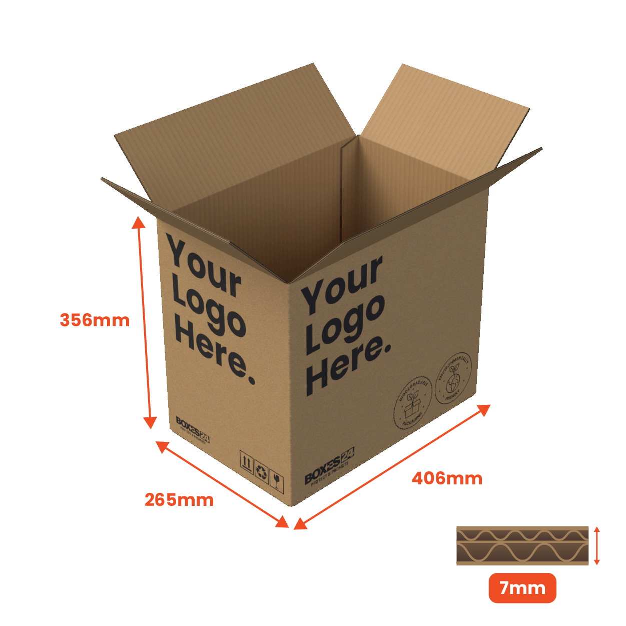 Double Wall Packing Box Brown - DW2 - 406 x 265 x 356mm - Custom Print - 1 Sided (Pack of 10)