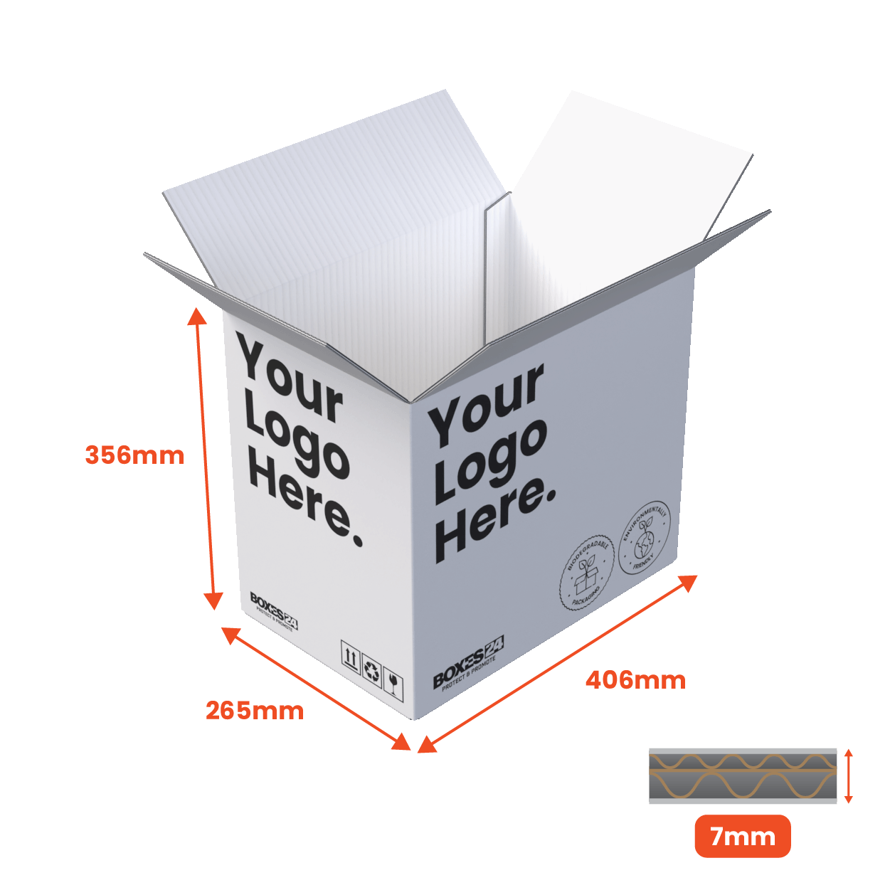 Double Wall Packing Box White - DW2 - 406 x 265 x 356mm - Custom Print - 1 Sided (Pack of 10)