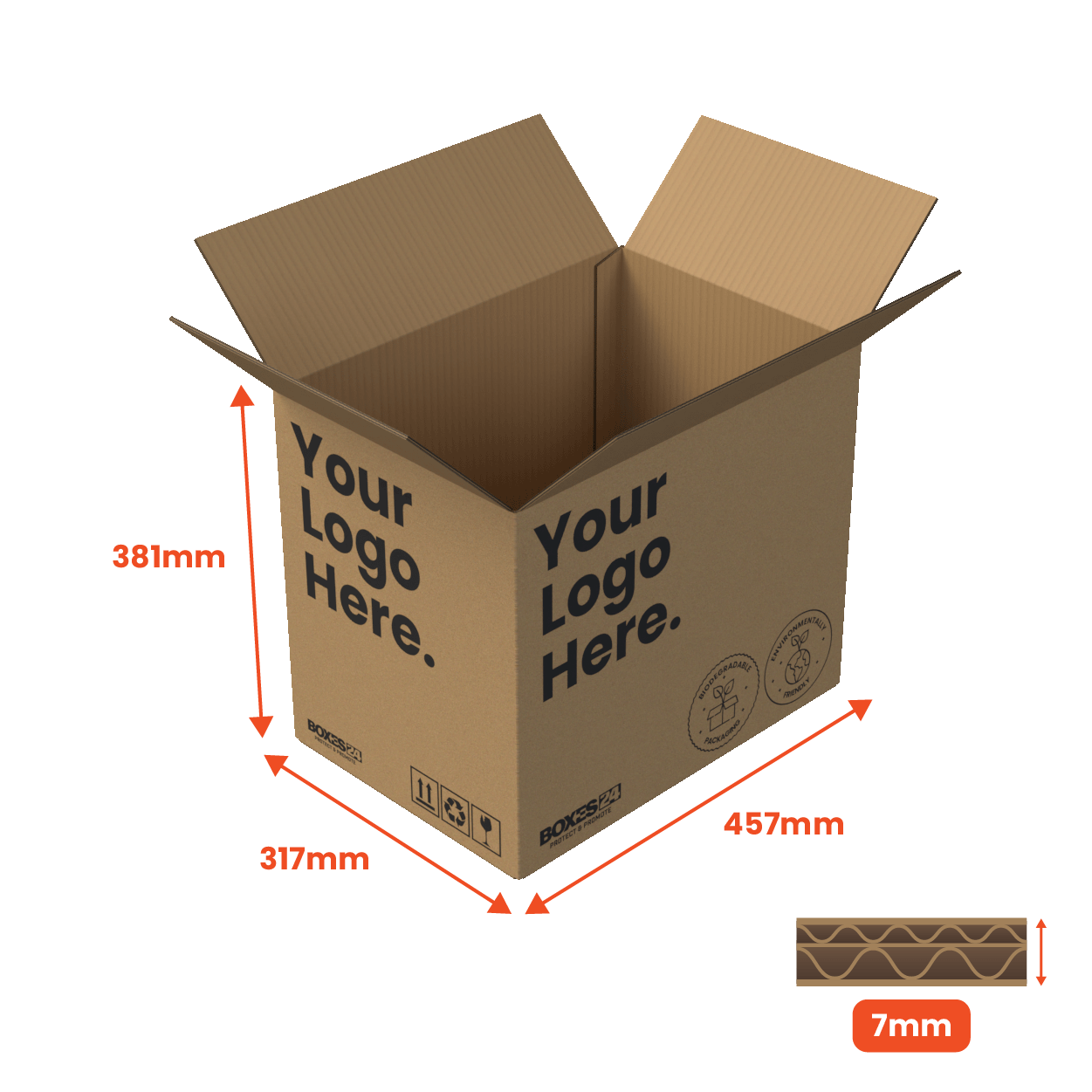 Double Wall Packing Box Brown - DW3 - 457 x 317 x 381mm - Custom Print - 1 Sided (Pack of 10)