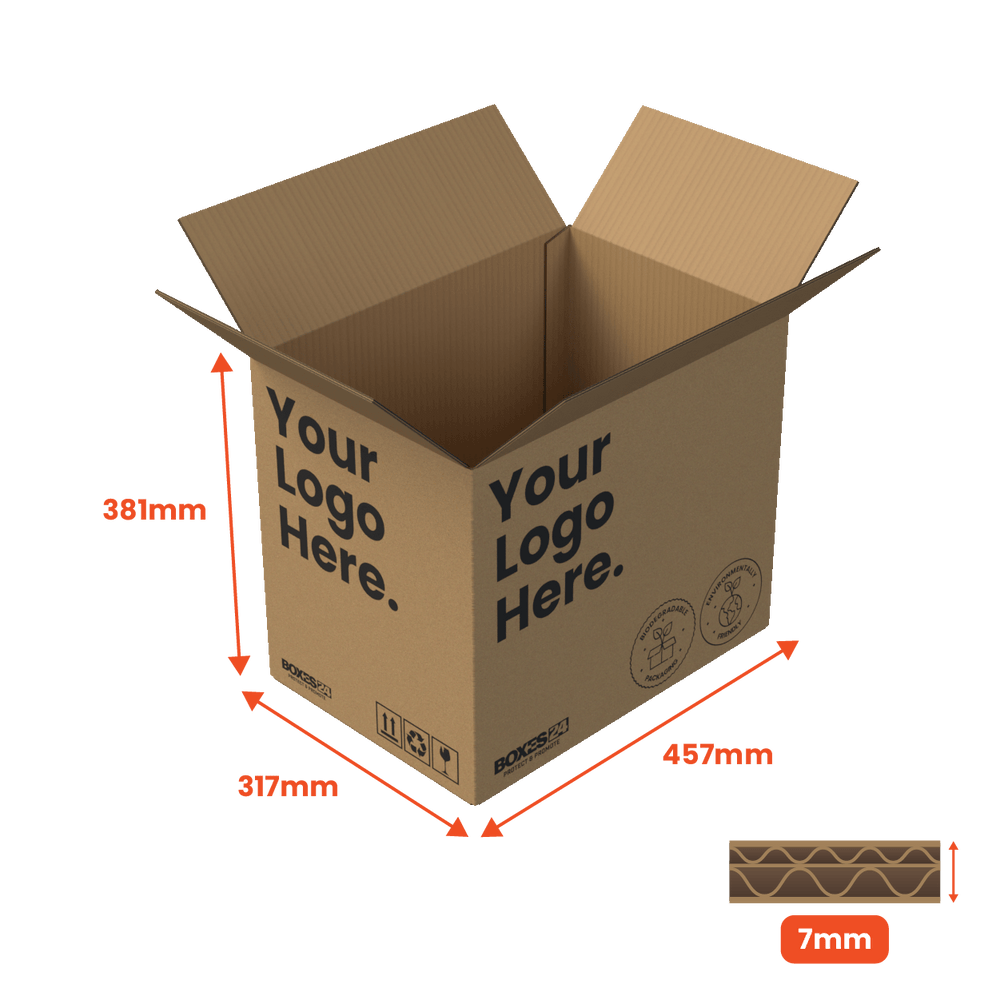 Double Wall Packing Box Brown - DW3 - 457 x 317 x 381mm - Custom Print - 1 Sided (Pack of 10) - Boxes 24