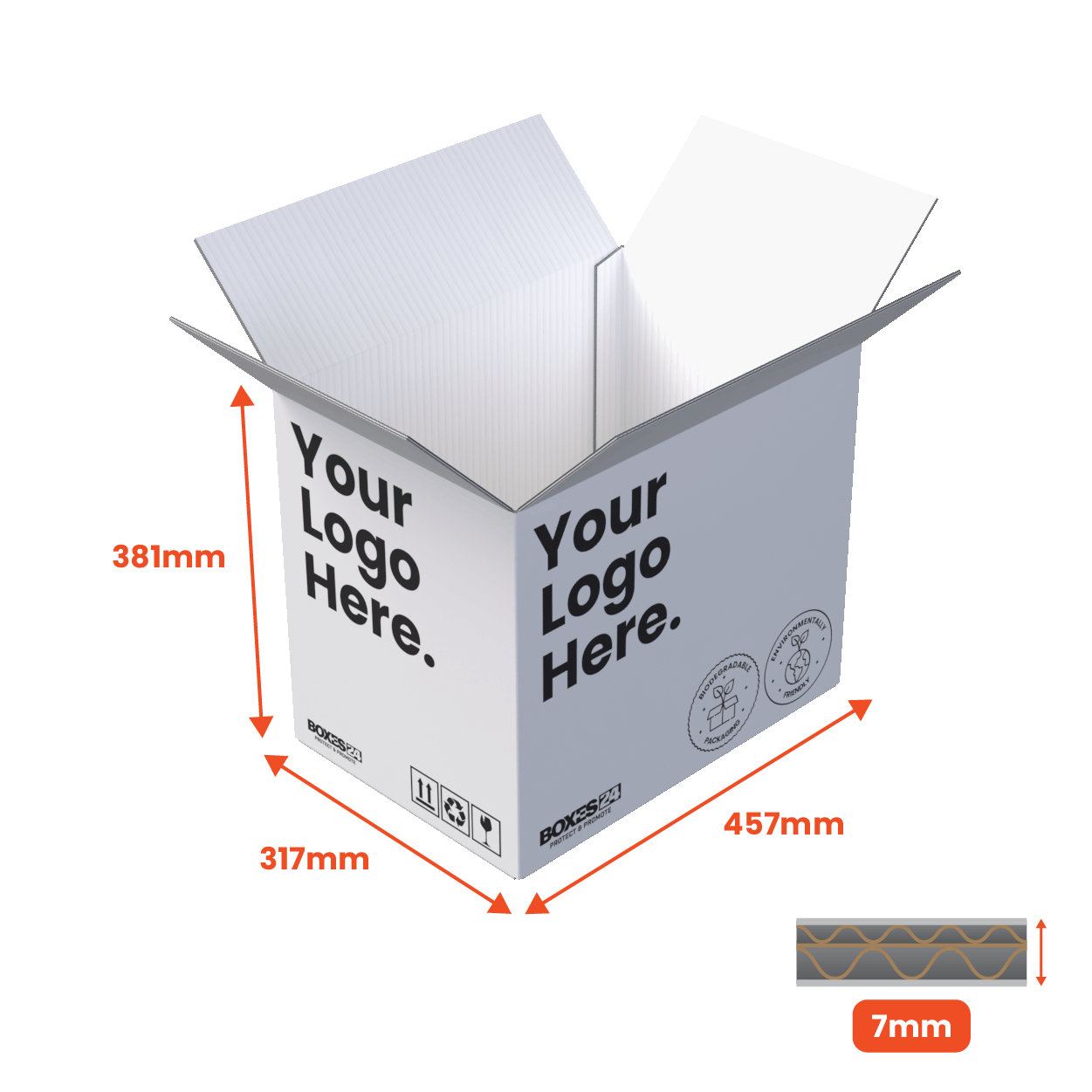 Double Wall Packing Box White - DW3 - 457 x 317 x 381mm - Custom Print - 1 Sided (Pack of 10)