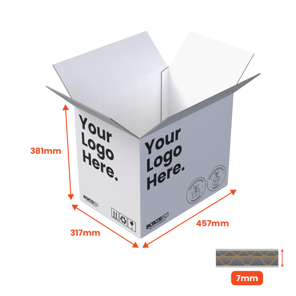 Double Wall Packing Box White - DW3 - 457 x 317 x 381mm - Custom Print - 1 Sided (Pack of 10) - Boxes 24