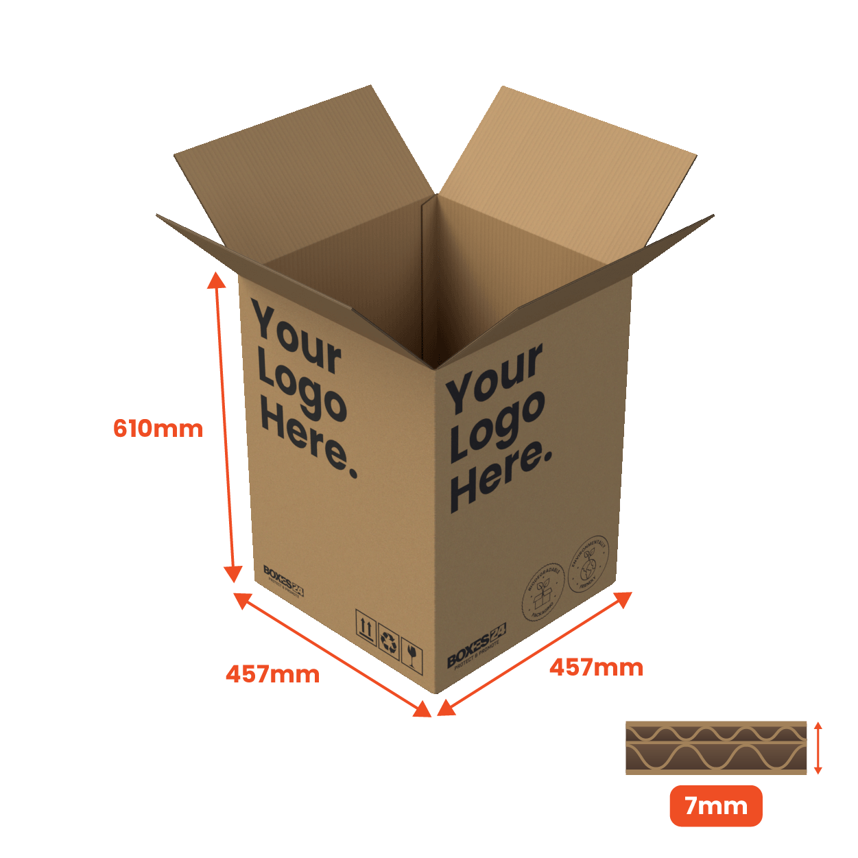 Double Wall Packing Box Brown - DW4 - 457 x 457 x 610mm - Custom Print - 1 Sided (Pack of 10)