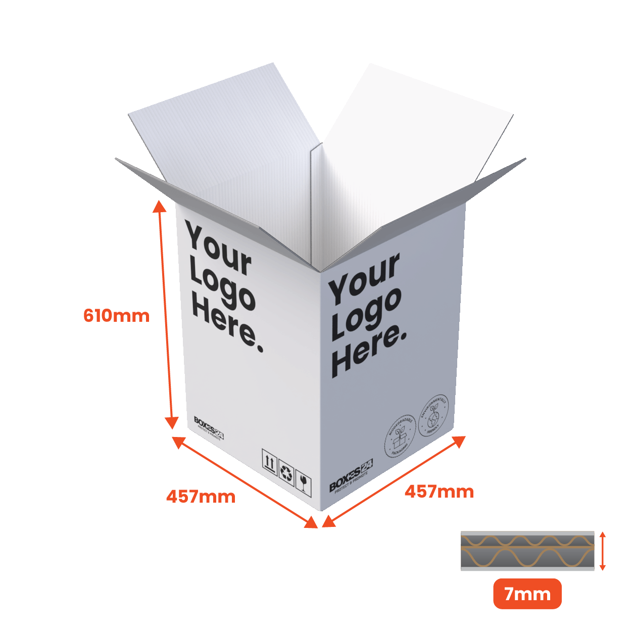 Double Wall Packing Box White - DW4 - 457 x 457 x 610mm - Custom Print - 1 Sided (Pack of 10)