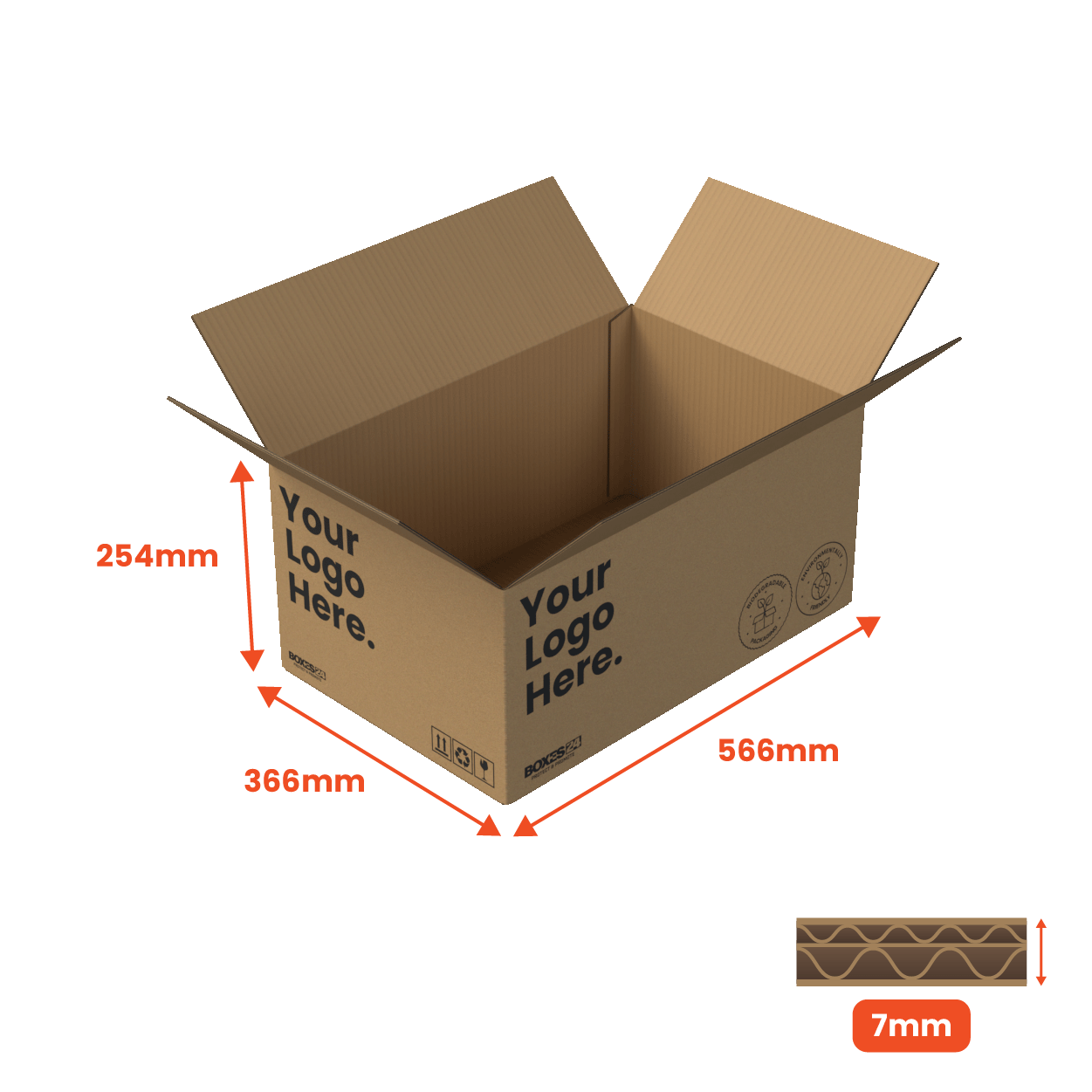 Double Wall Packing Box Brown - DW5 - 566 x 366 x 254mm - Custom Print - 1 Sided (Pack of 10)