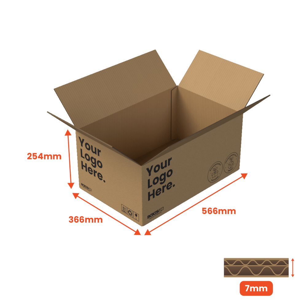Double Wall Packing Box Brown - DW5 - 566 x 366 x 254mm - Custom Print - 1 Sided (Pack of 10) - Boxes 24