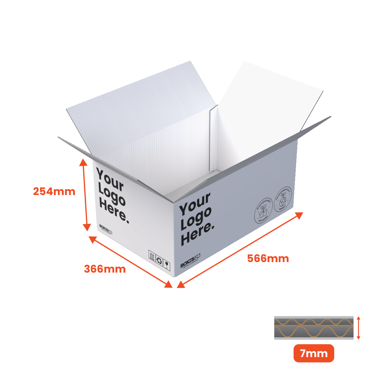 Double Wall Packing Box White - DW5 - 566 x 366 x 254mm - Custom Print - 1 Sided (Pack of 10)