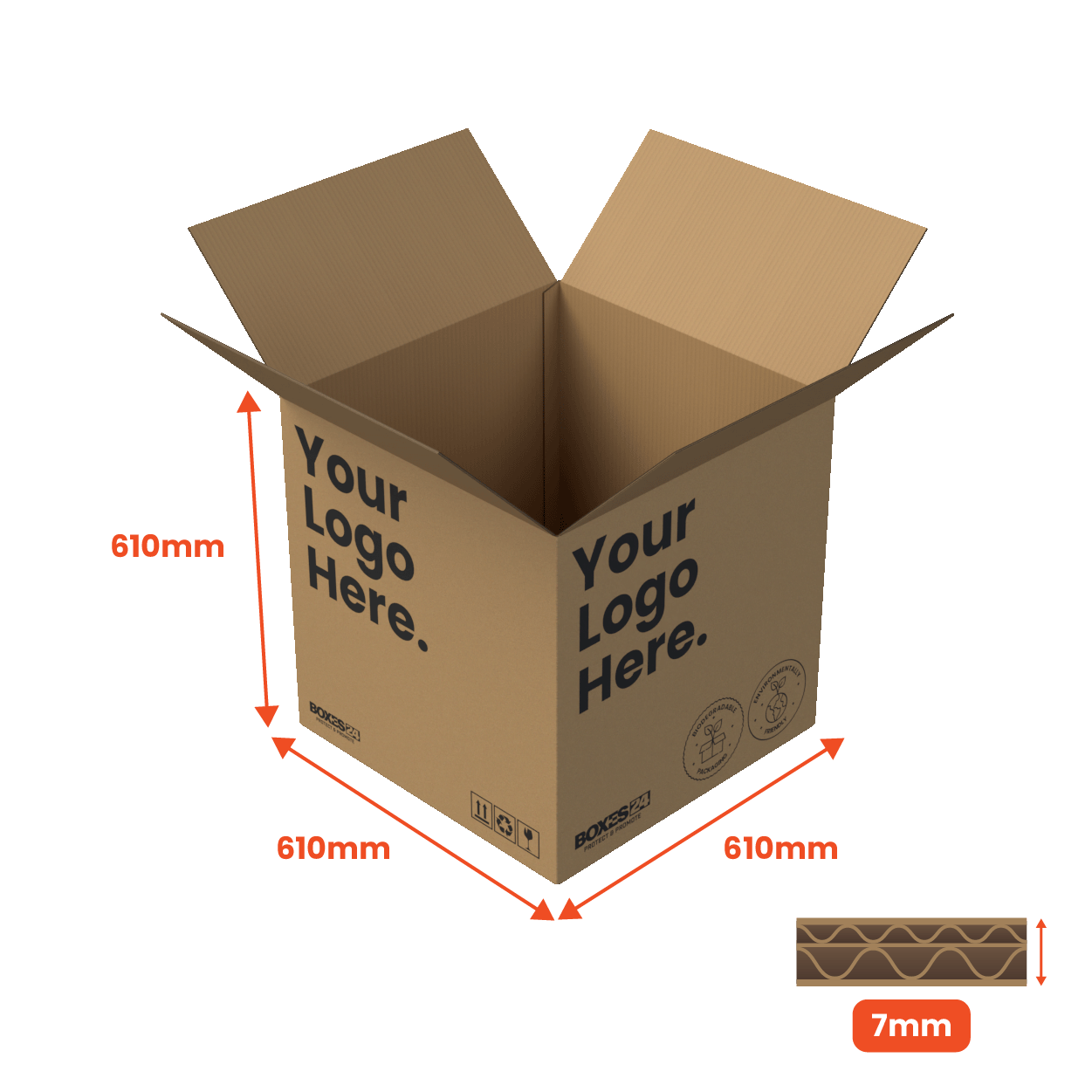 Double Wall Packing Box Brown - DW6 - 610 x 610 x 610mm - Custom Print - 1 Sided (Pack of 10)