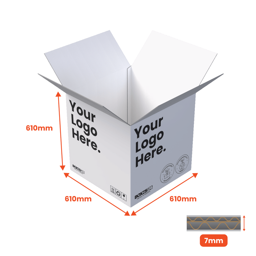 Double Wall Packing Box White - DW6 - 610 x 610 x 610mm - Custom Print - 1 Sided (Pack of 10) - Boxes 24