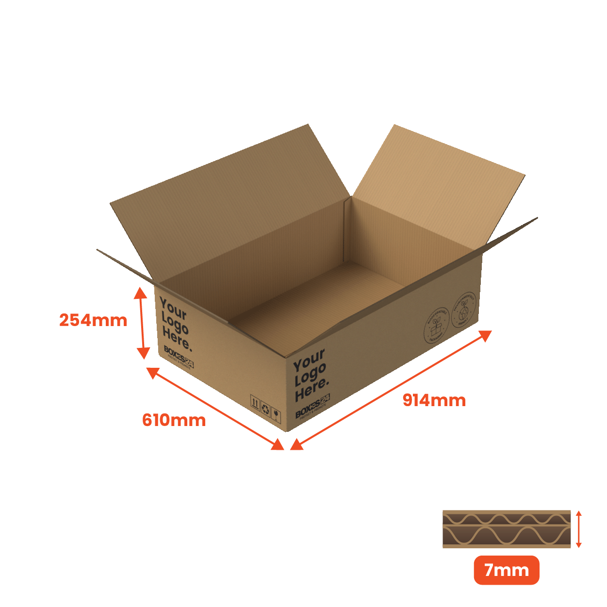 Double Wall Packing Box Brown - DW7 - 914 x 610 x 254mm - Custom Print - 1 Sided (Pack of 10)