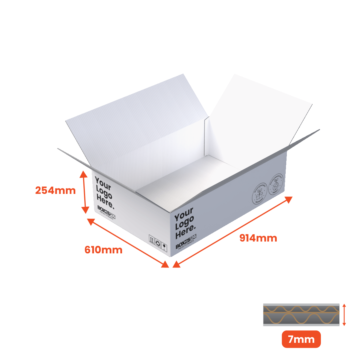 Double Wall Packing Box White - DW7 - 914 x 610 x 254mm - Custom Print - 1 Sided (Pack of 10)