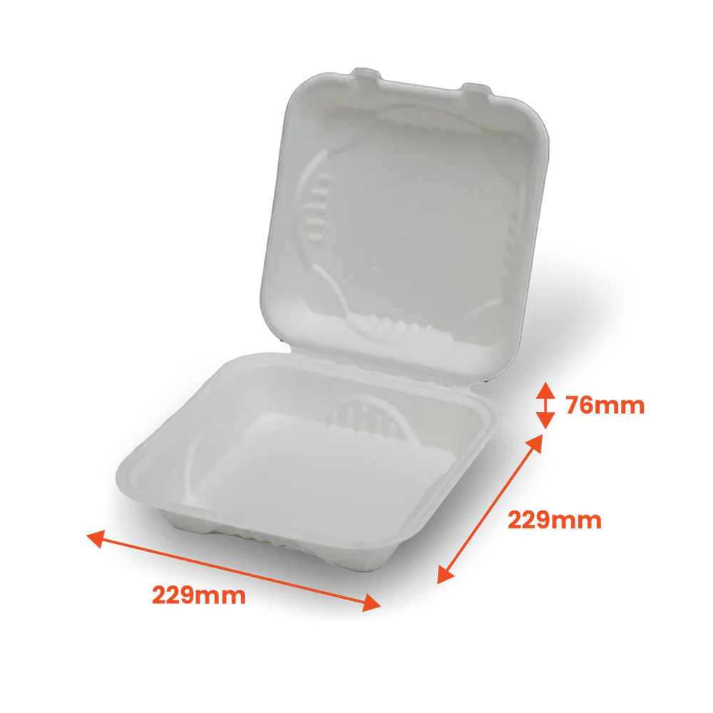 Boxes 24 Food Packaging 9x9" Sugarcane Takeaway Clamshell Container (Pack of 200)