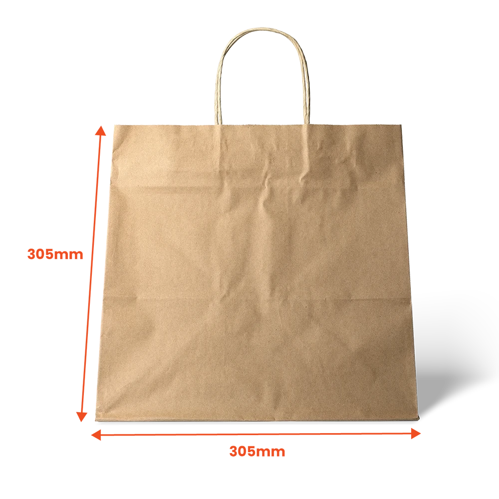 Large Kraft Paper Bag with Twisted Handle - 305 x 305 x 175mm (Pack of 250)