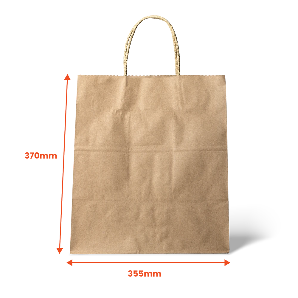 Extra Large Kraft Paper Bag with Twisted Handle - 370 x 355 x 200mm (Pack of 150)