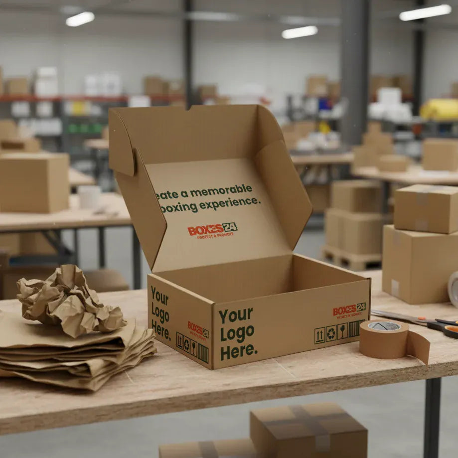 Boxes 24 Mailing Boxes Large Mailing Box - Custom Print 2 Sided - Brown - 390 x 280 x 140mm (Pack of 25)