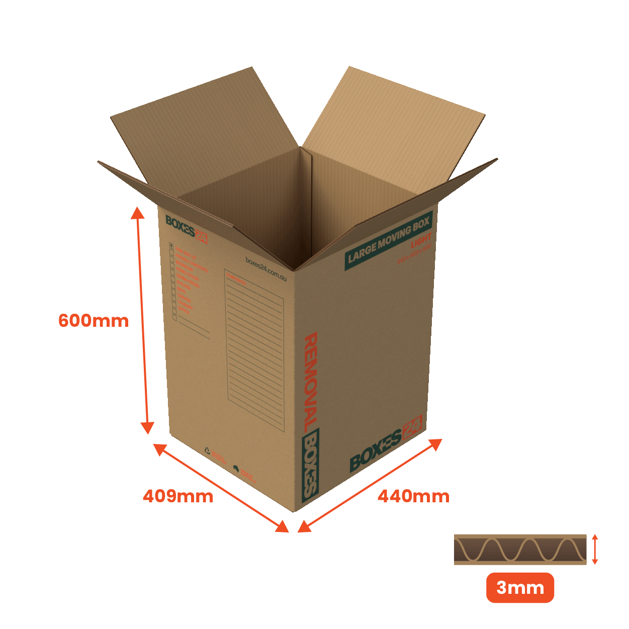 Large Moving Box - Light - 440 x 409 x 600mm (Pack of 25)