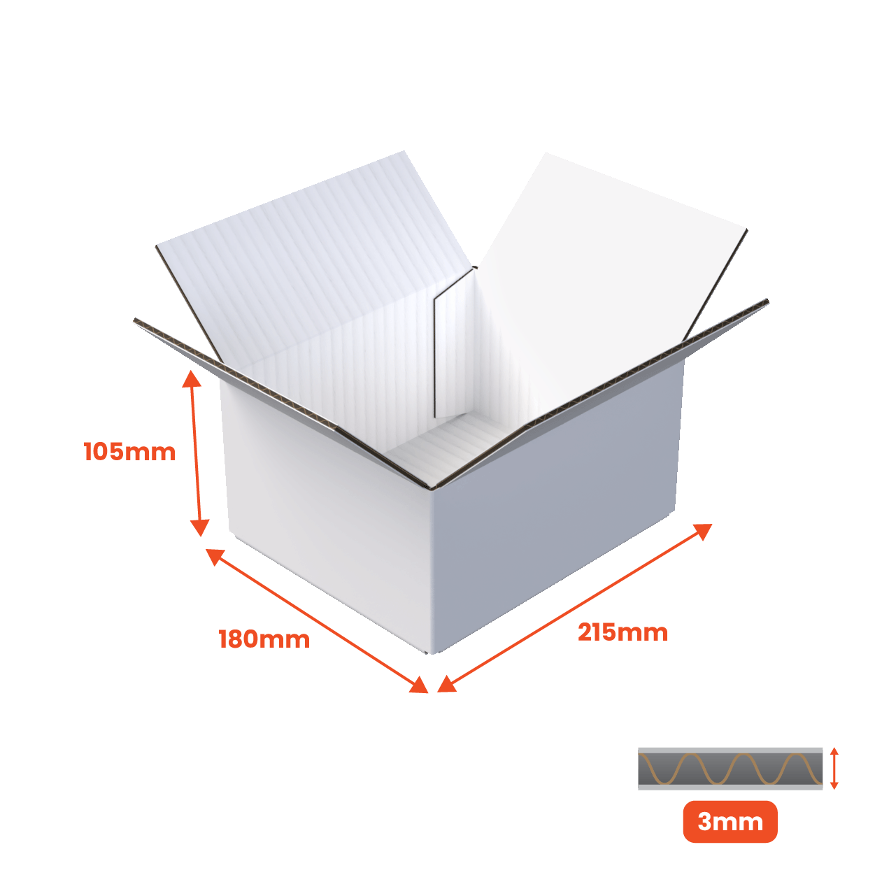 Single Wall Packing Box White - SW10 - 215 x 180 x 105mm (Pack of 25) - Boxes 24