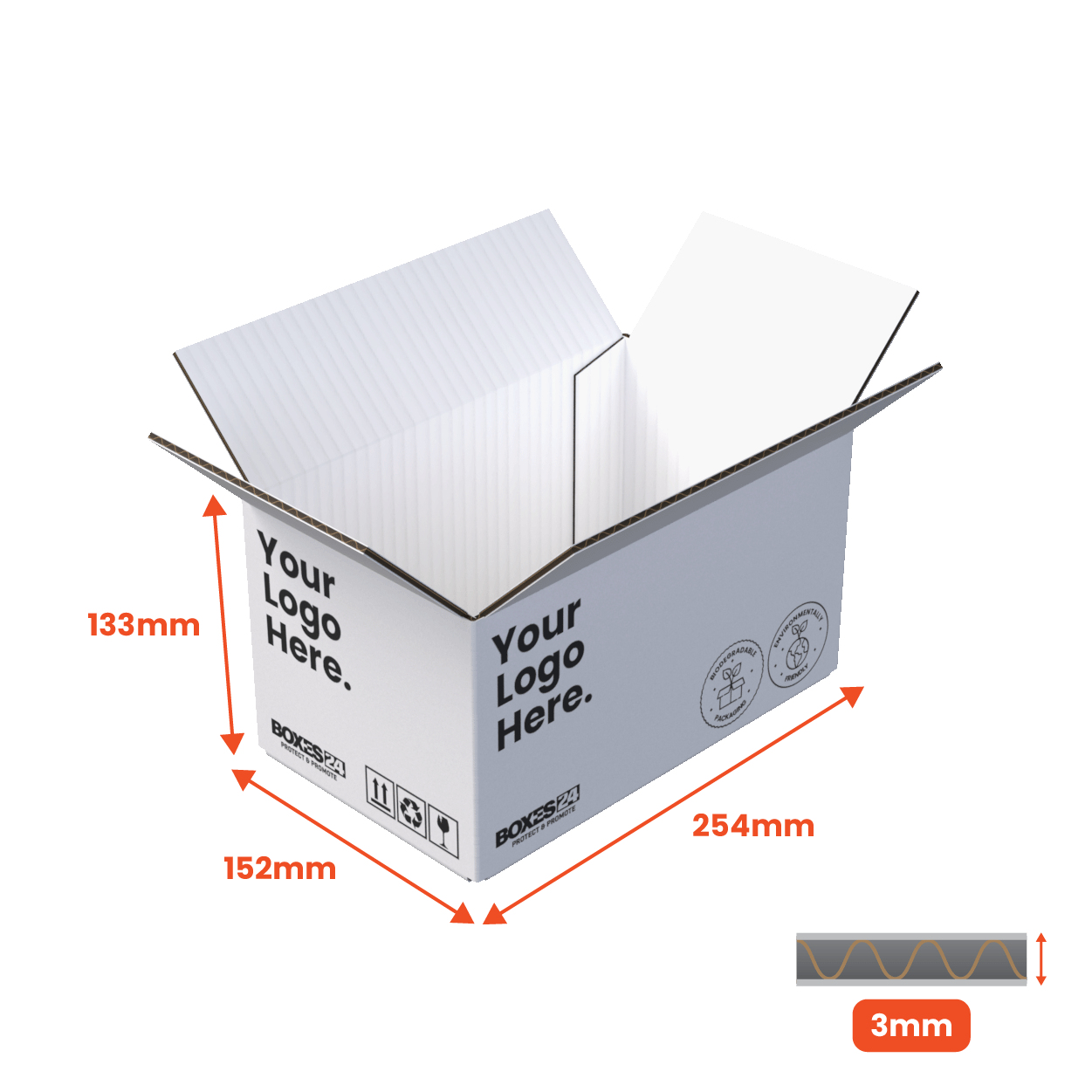 Single Wall Packing Box White - SW11 - 254 x 152 x 133mm - Custom Print - 1 Sided (Pack of 25)