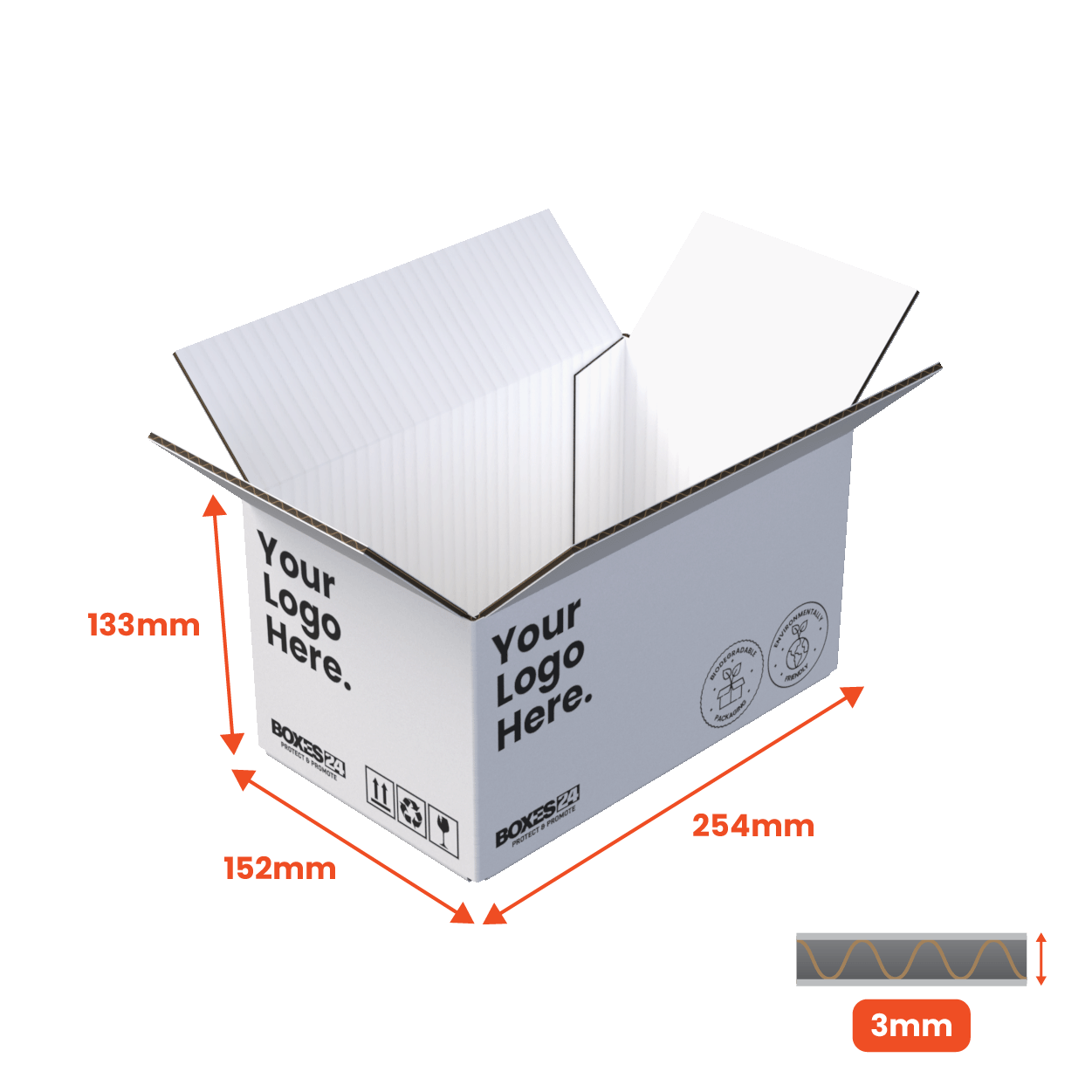 Single Wall Packing Box White - SW11 - 254 x 152 x 133mm - Custom Prin ...