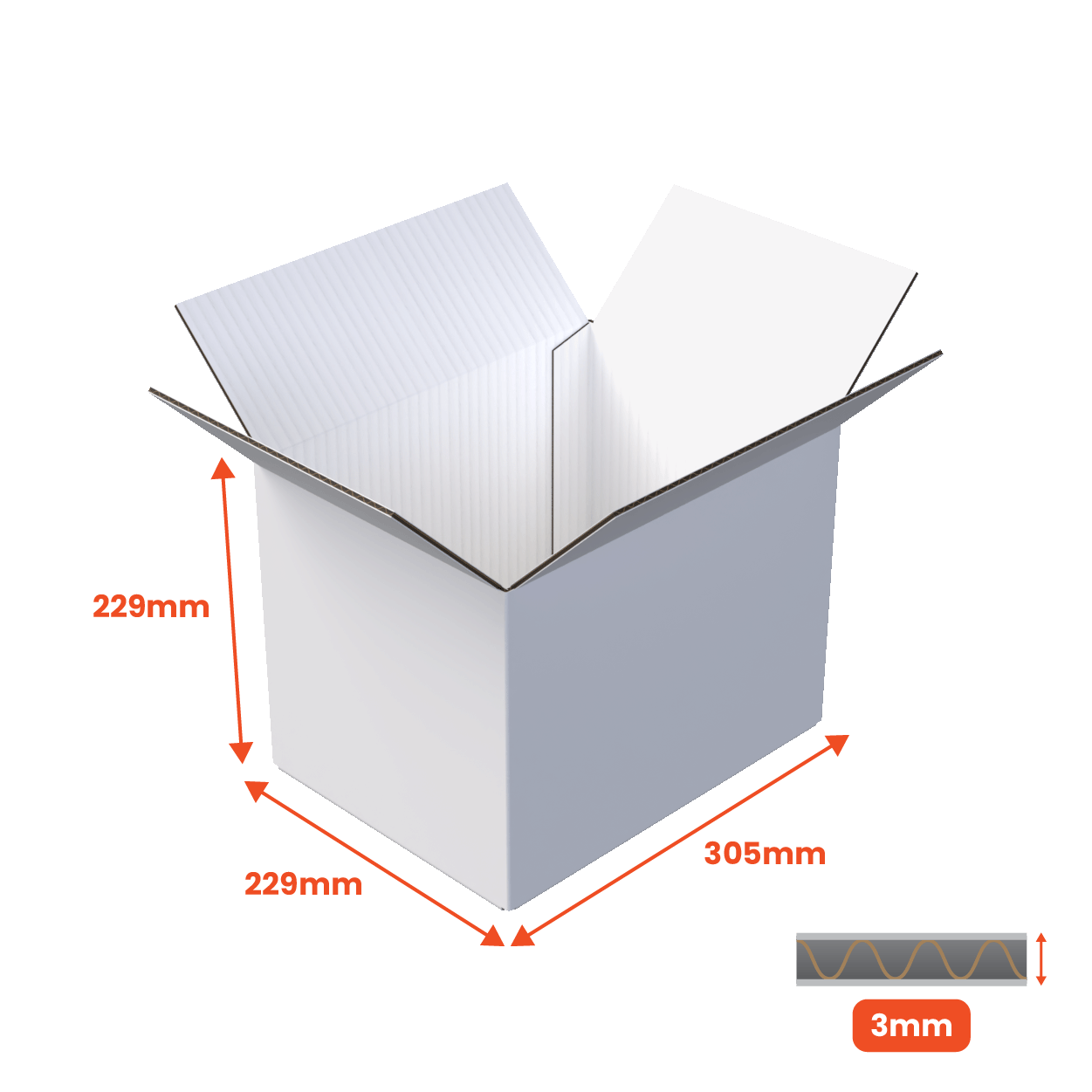 Single Wall Packing Box White - SW12 (A4) - 305 x 229 x 299mm (Pack of 25)