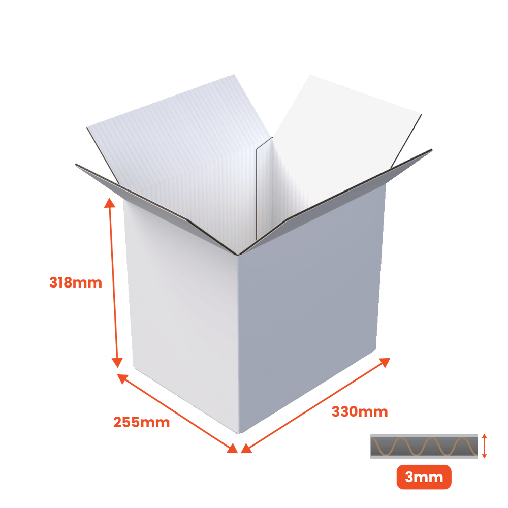 Single Wall Packing Box White - SW13 - 330 x 255 x 318mm (Pack of 25) - Boxes 24