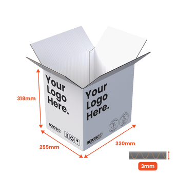 Single Wall Packing Box White - SW13 - 330 x 255 x 318mm - Custom Print - 1 Sided (Pack of 25) - Boxes 24