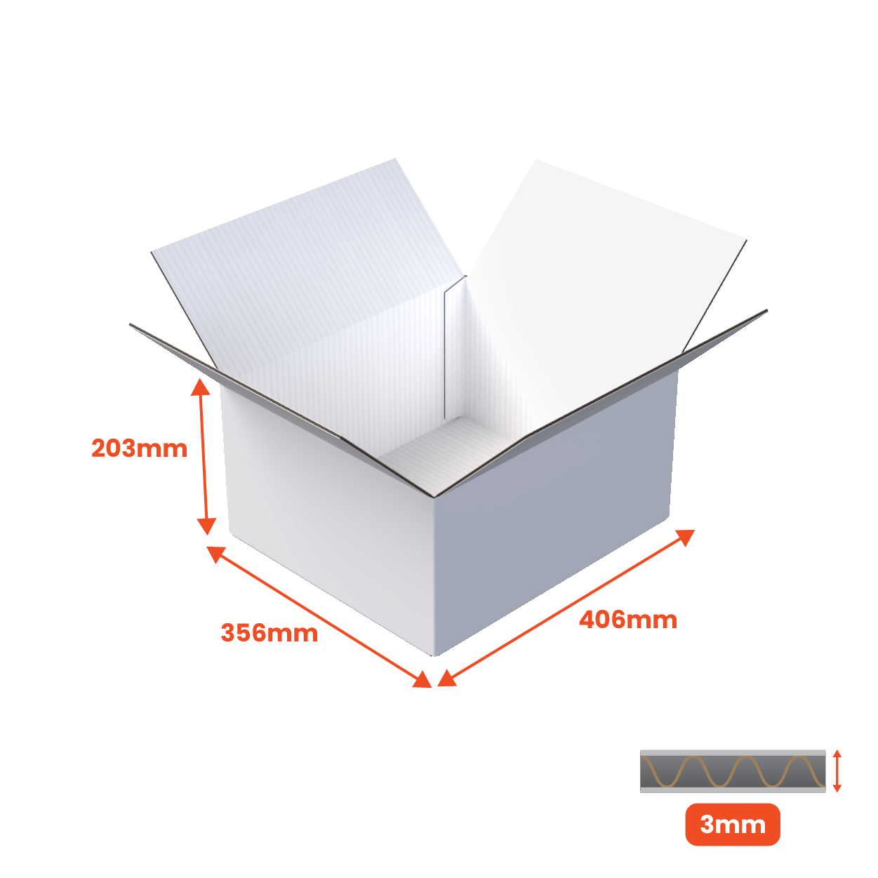 Single Wall Packing Box White - SW14 - 406 x 356 x 203mm (Pack of 25) - Boxes 24