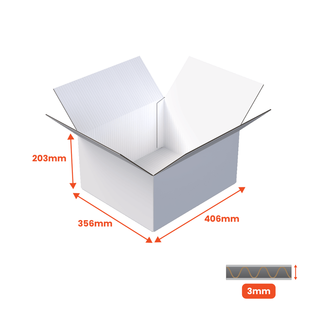 Single Wall Packing Box White - SW14 - 406 x 356 x 203mm (Pack of 25) - Boxes 24