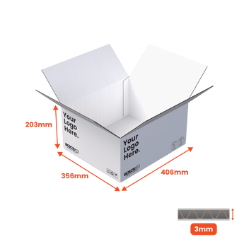 Single Wall Packing Box White - SW14 - 406 x 356 x 203mm - Custom Print - 1 Sided (Pack of 25) - Boxes 24
