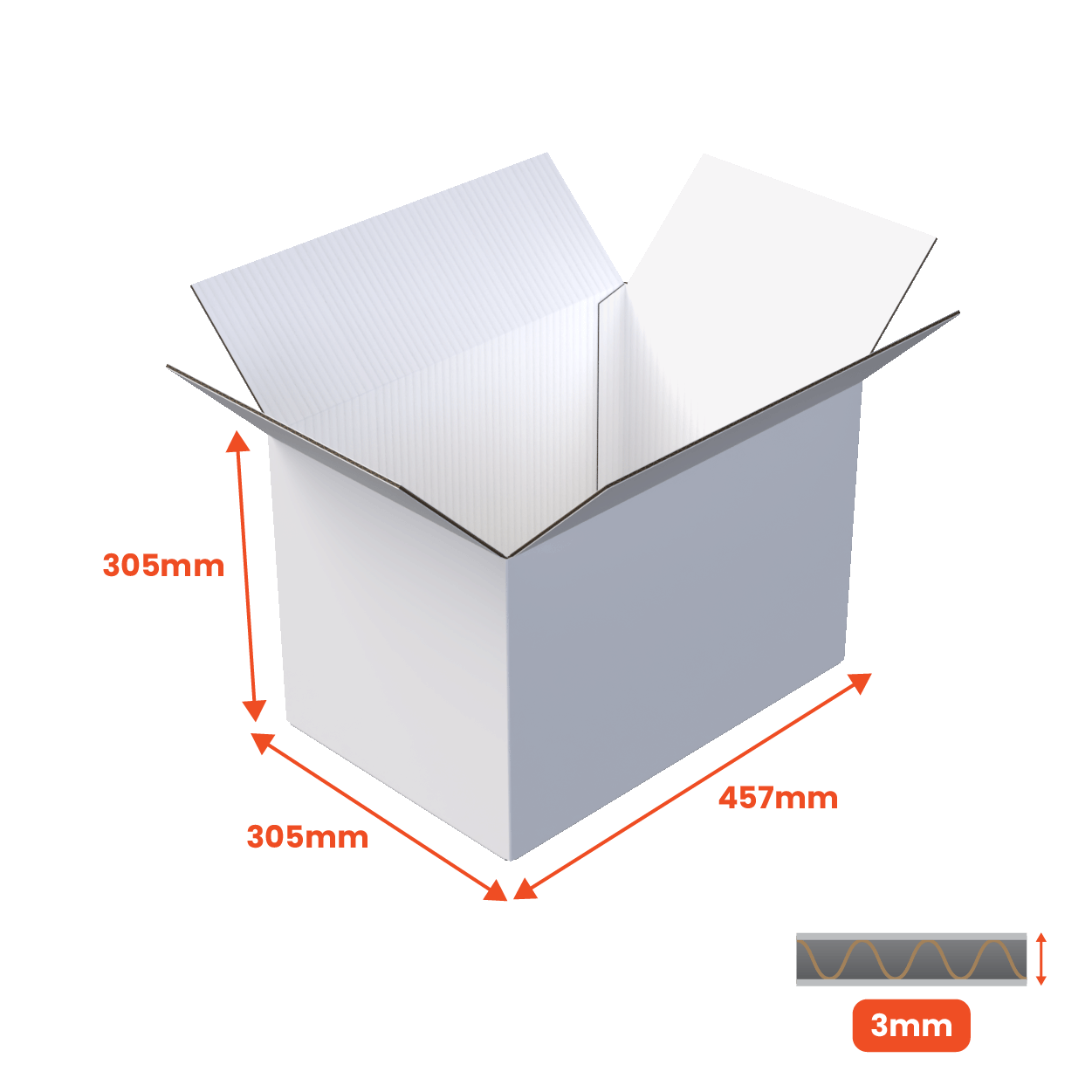 Single Wall Packing Box White - SW15 - 457 x 305 x 305mm (Pack of 25)