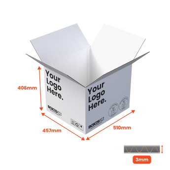 Single Wall Packing Box White - SW16 - 510 x 457 x 406mm - Custom Print - 1 Sided (Pack of 25) - Boxes 24