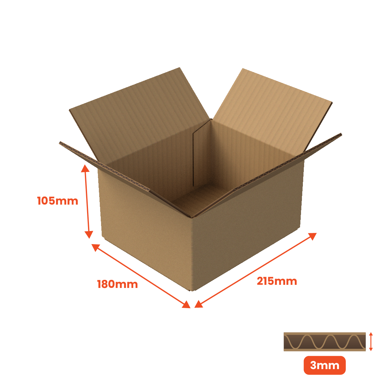 Single Wall Packing Box Brown - SW2 - 215 x 180 x 105mm (Pack of 25)