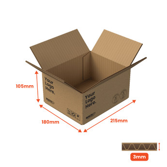 Single Wall Packing Box Brown - SW2 - 215 x 180 x 105mm - Custom Print - 1 Sided (Pack of 25) - Boxes 24