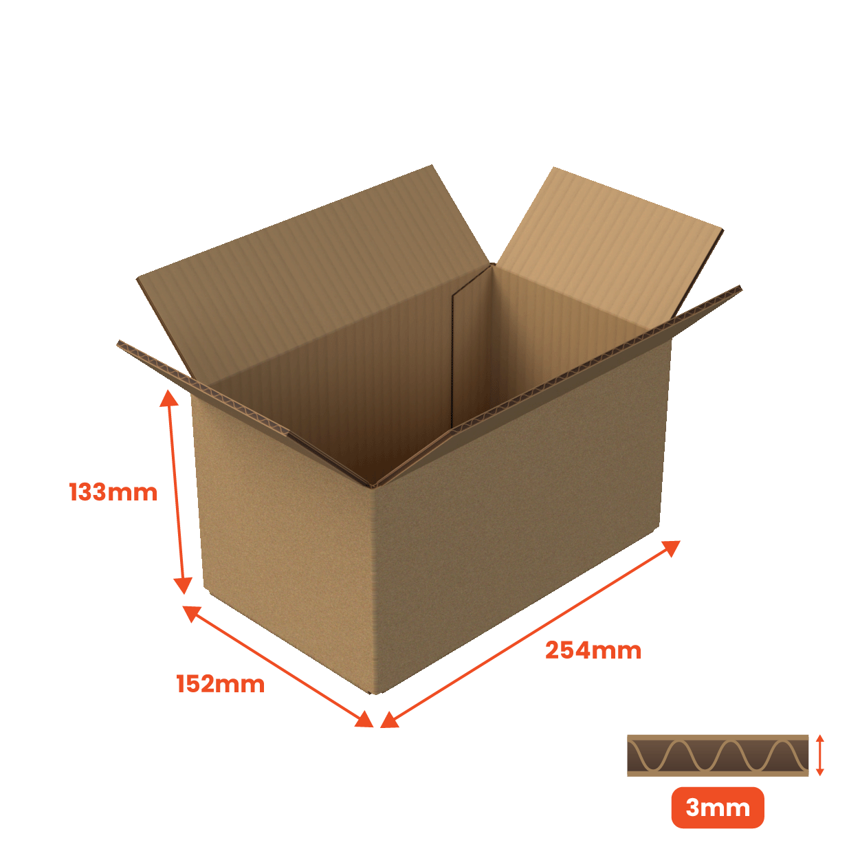 Single Wall Packing Box Brown - SW3 - 254 x 152 x 133mm (Pack of 25)