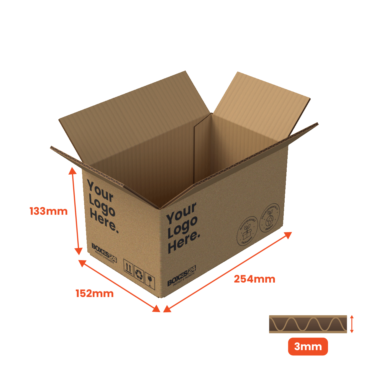 Single Wall Packing Box Brown - SW3 - 254 x 152 x 133mm - Custom Print ...