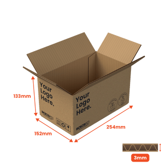 Single Wall Packing Box Brown - SW3 - 254 x 152 x 133mm - Custom Print - 1 Sided (Pack of 25) - Boxes 24