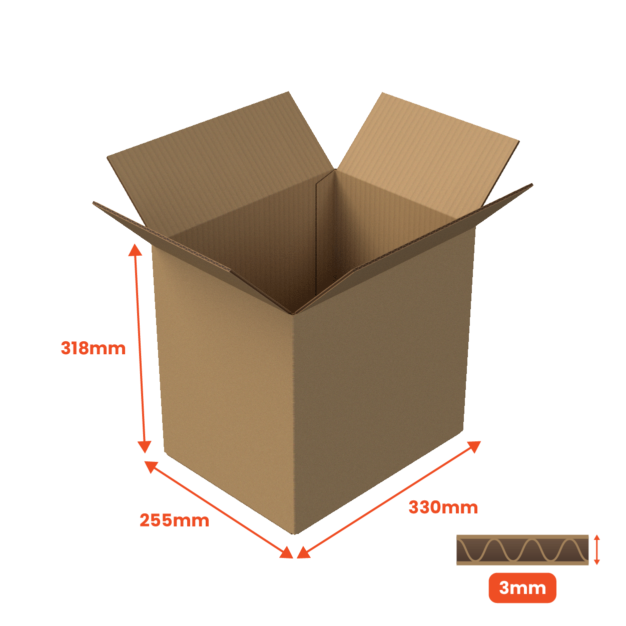 Single Wall Packing Box Brown - SW5 - 330 x 255 x 318mm (Pack of 25) - Boxes 24