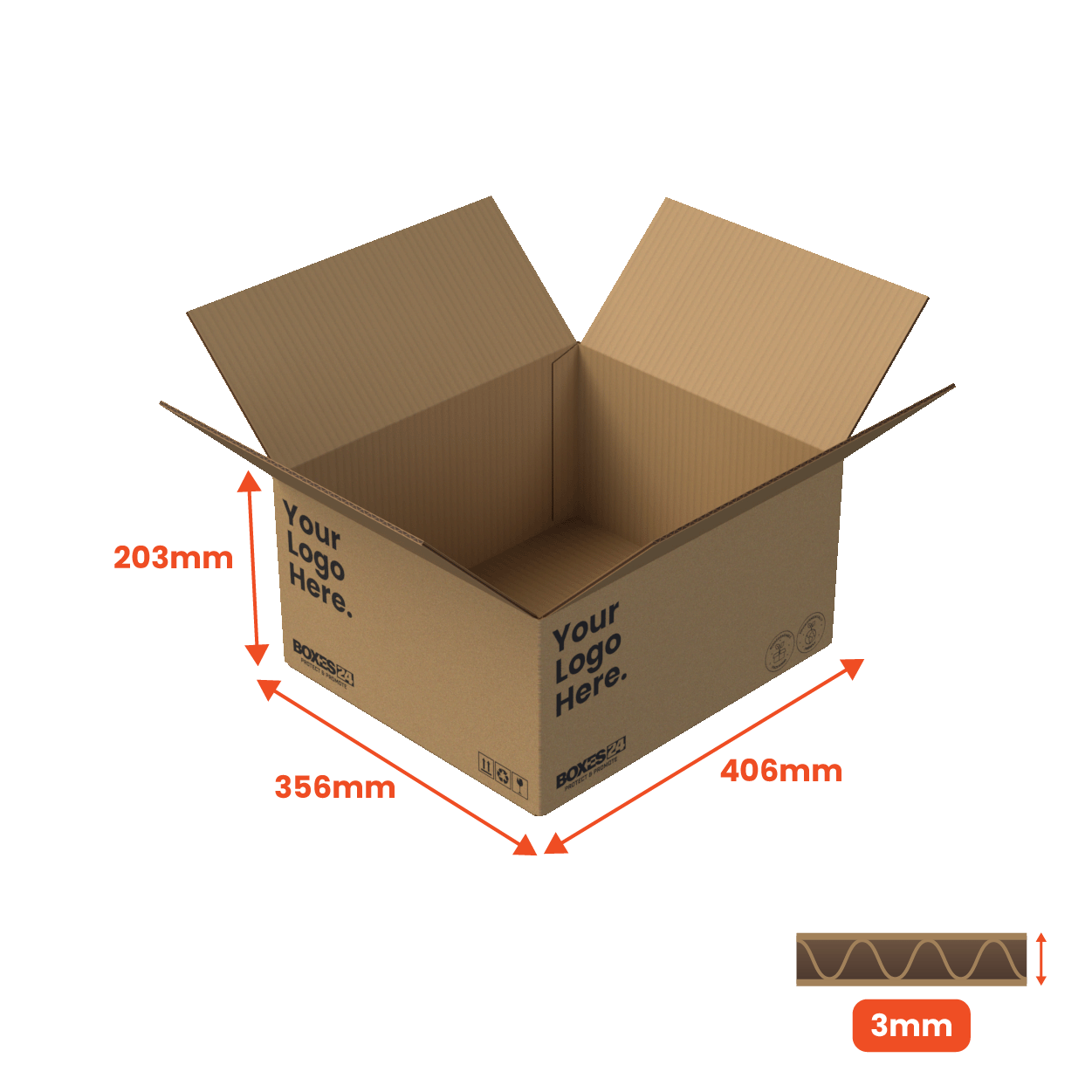 Single Wall Packing Box Brown - SW6 - 406 x 356 x 203mm - Custom Print - 1 Sided (Pack of 25)