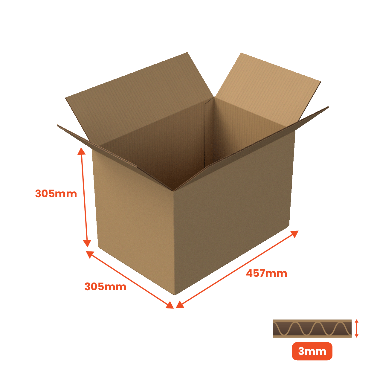 Single Wall Packing Box Brown - SW7 - 457 x 305 x 305mm (Pack of 25) - Boxes 24