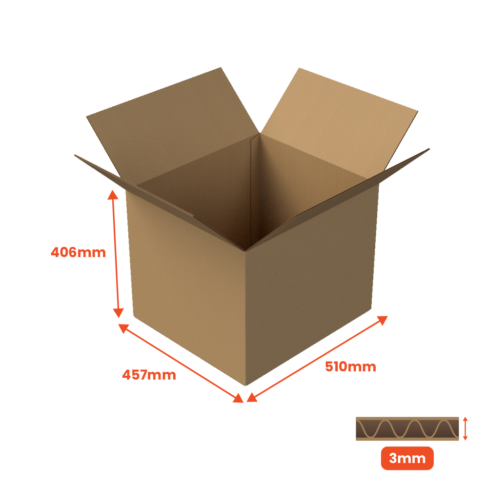 Single Wall Packing Box Brown - SW8 - 510 x 457 x 406mm (Pack of 25) - Boxes 24