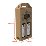 2 Bottle (750ml) Wine Carry Pack - Brown - 160 x 80 x 330mm - Custom Print - 1 Sided (Pack of 25) - Boxes 24