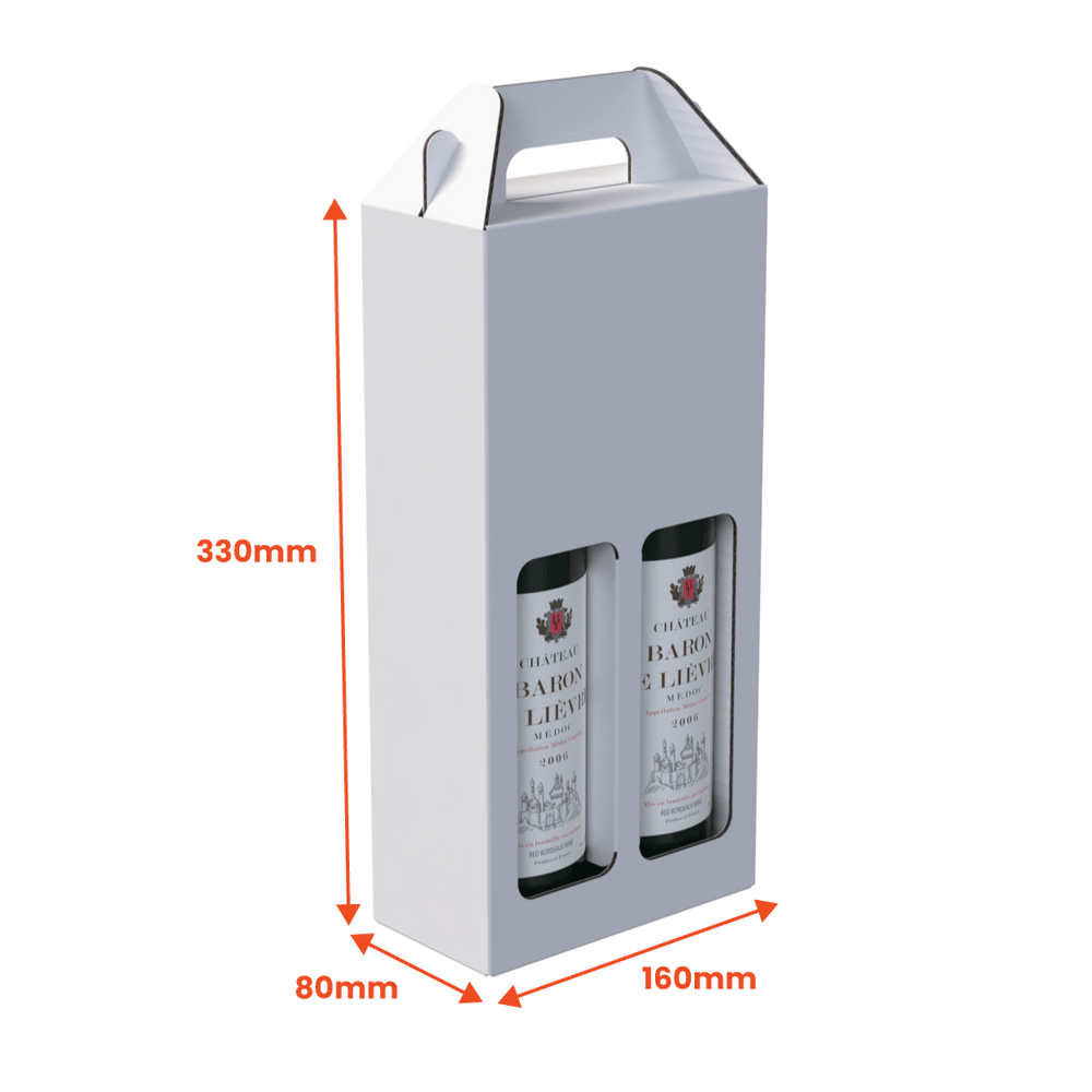 2 Bottle (750ml) Wine Carry Pack - White - 160 x 80 x 330mm (Pack of 25) - Boxes 24
