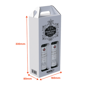 2 Bottle (750ml) Wine Carry Pack - White - 160 x 80 x 330mm - Custom Print - 1 Sided (Pack of 25) - Boxes 24